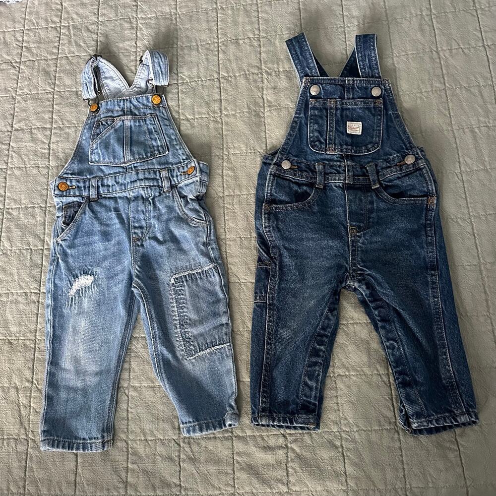 Bundle of 2 denim overalls from Old Navy and Zara Baby Sz 12 months